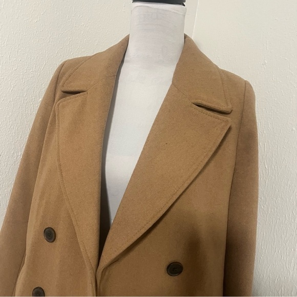 Old Navy Women’s Tan Small Peacoat Jacket Pockets 3 Buttons Trendy Wool Blend - Picture 2 of 8
